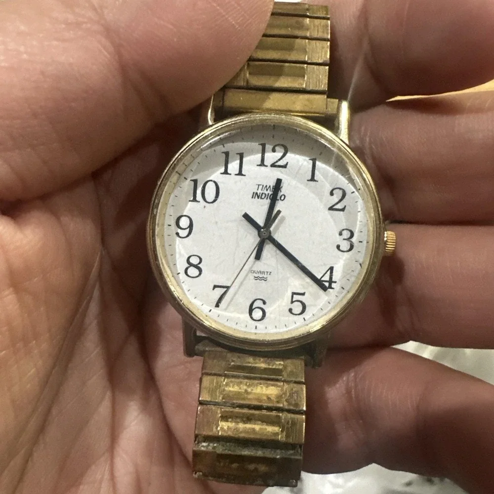 Works Timex Watch Men Stainless Steel Gold WR Indiglo Not Working 35mm‎ Fit 6in